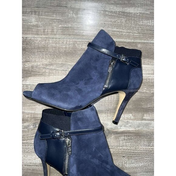 MARC FISHER Navy Blue suede peep toe boots Size 9M Leather Blue Navy Shoes - Picture 3 of 12